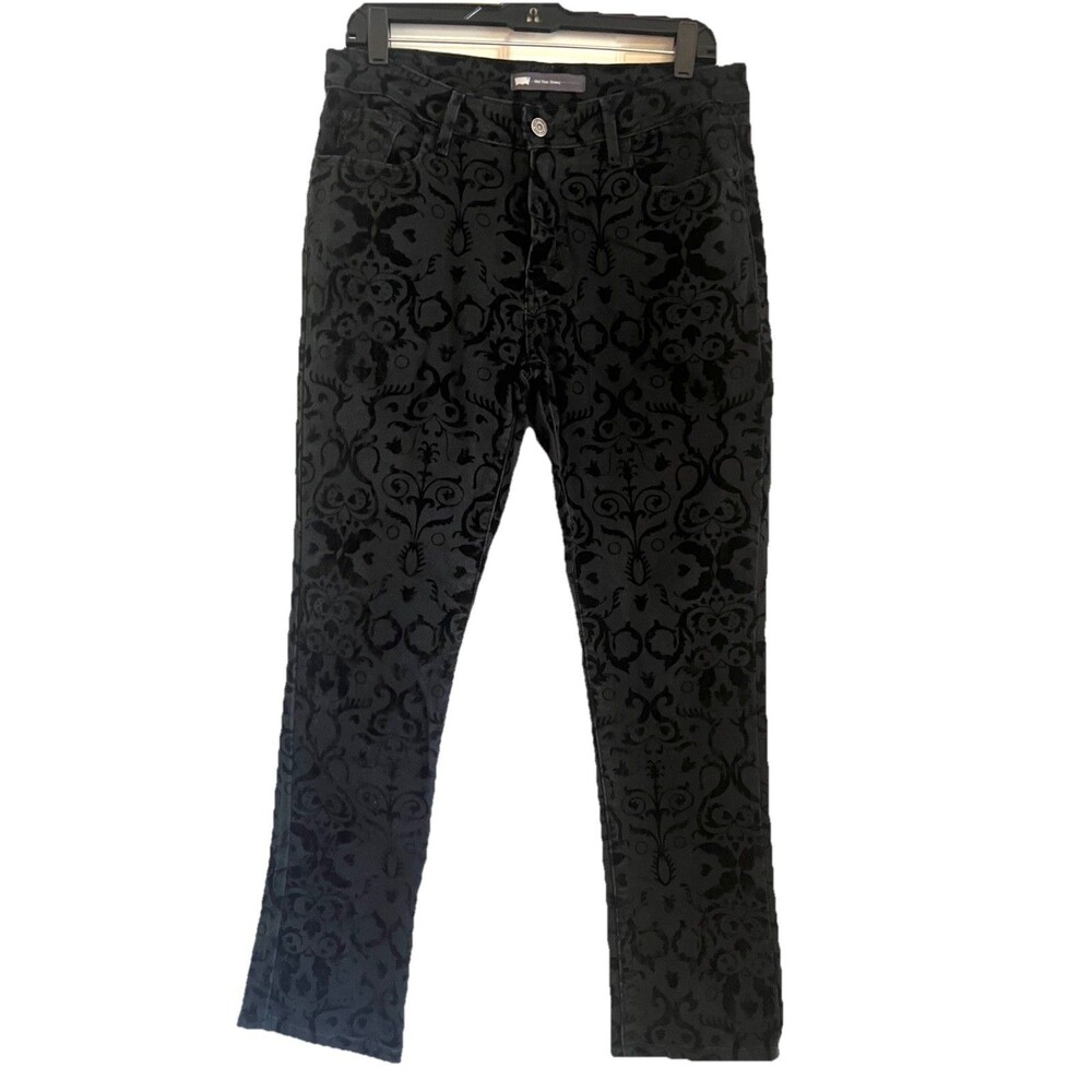 Levi's Mid Rise Skinny Jeans W 32 Black Velvet Burnout Damask Baroque Goth Edgy - Picture 2 of 4